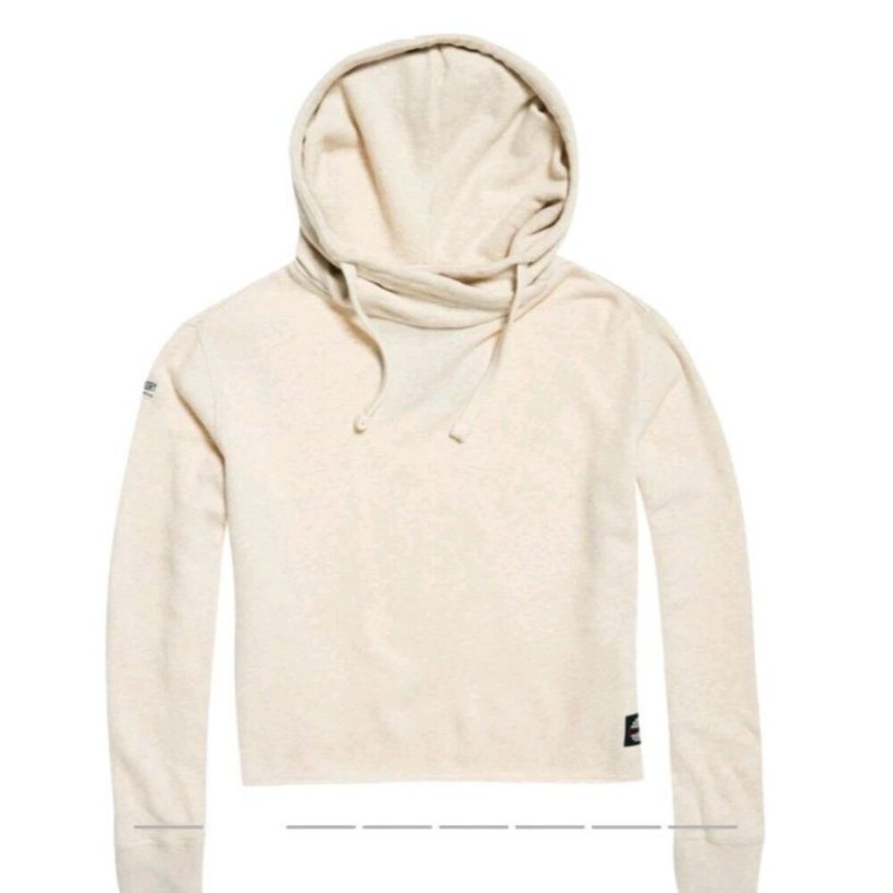 Superdry Athletics Women's Marl High‎ Neck Cropped Hoodie Size X Small Beige